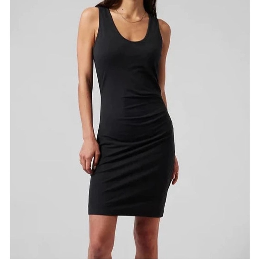 Athleta Della Dress Black Sleeveless Side Ruched Bodycon Size M Medium